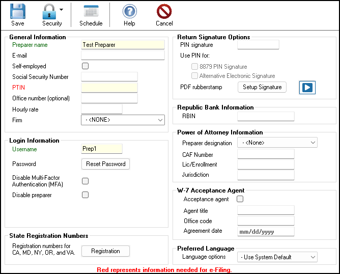 Image showing setup > preparer window.